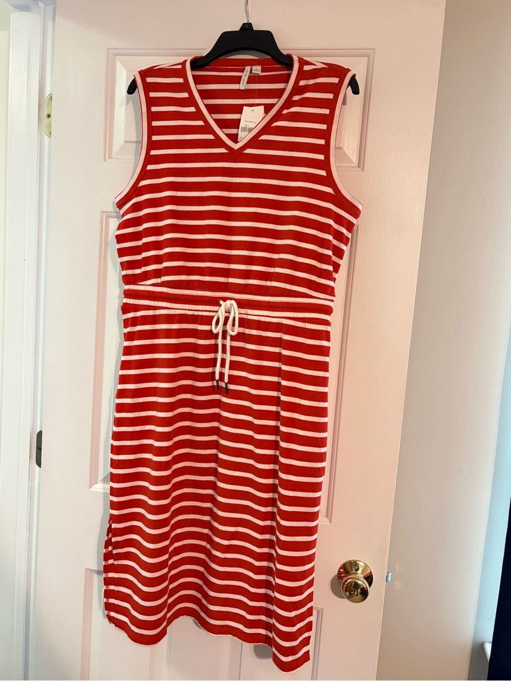 Cato Racing Red and White Striped Sleeveless Drawstring Dress